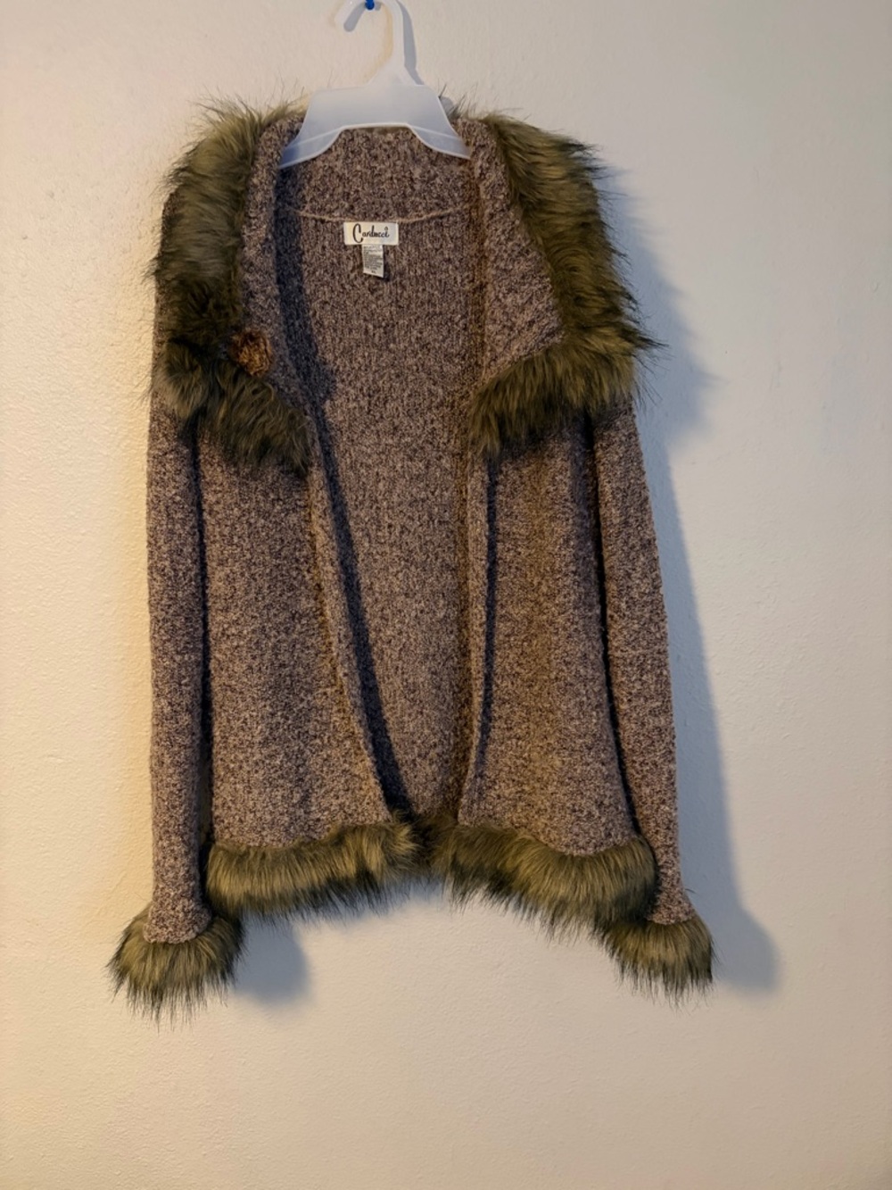 Vintage Faux Fur Trimmed Open Front Penny Lane Cardigan